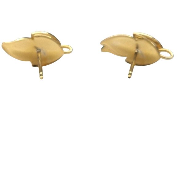 Vintage Open Gold Filled Leaf Stud Earrings with Emerald Accent 14K GF - Picture 6 of 8